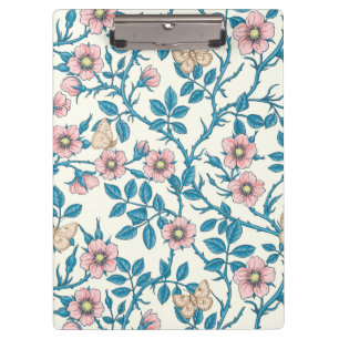 Porte-bloc Roses sauvages et papillons /rose/bleu/blanc cassé