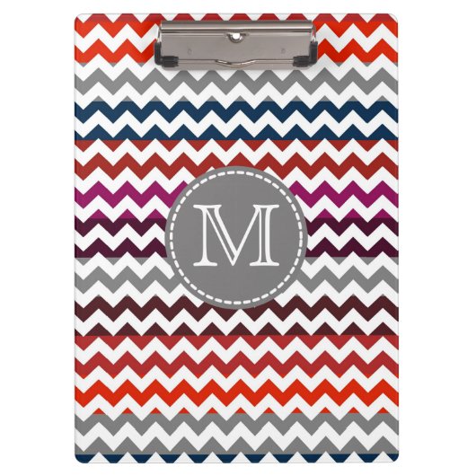 Porte-bloc Rouge blanc gris Chevron Zigzag Monogramme (Devant)