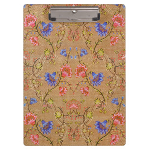Porte-bloc Rouge Impérial & Or Broderie Florale en Soie