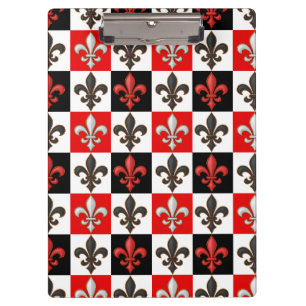 Porte-bloc Rouge Noir Blanc À damiers Fleur de lis Design