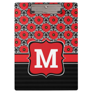 Porte-bloc Rouge Shabby Chic, Coquelicots Monogramme Noir et