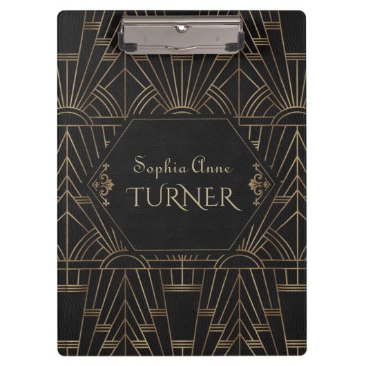 Porte-bloc Royal Gold Black Great Gatsby 20s Style Monogramme (Devant)