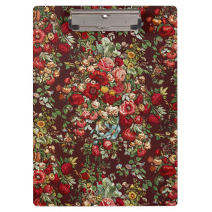 Porte-bloc Ruban à motif floral de rose victorienne bordeaux
