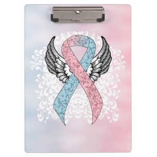 Porte-bloc Ruban de sensibilisation rose et bleu clair avec a