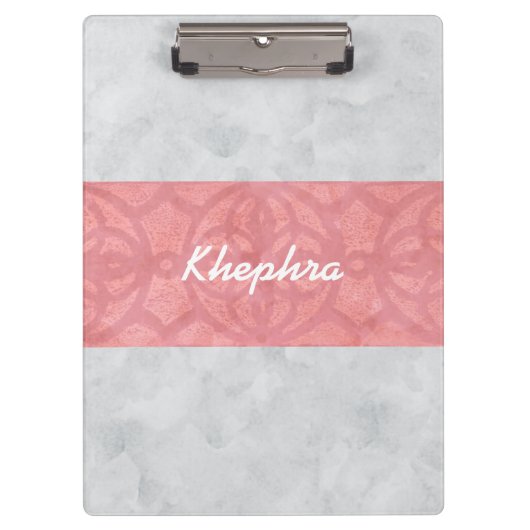 Porte-bloc Ruddy rose Batik gris Aquarelle Nom (Devant)
