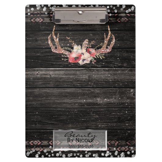 Porte-bloc Rustique Glamor Boho Antlers Crâne Personnalisé (Devant)