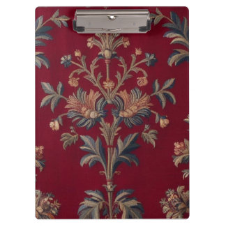 Porte-bloc Sac broderie medievale fleurie en rouge bordeaux