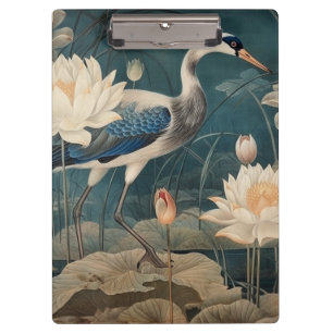 Porte-bloc Scène botanique vintage grue bleue et lotus