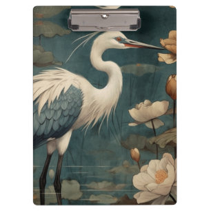 Porte-bloc scène botanique vintage grue bleue et lotus aussi