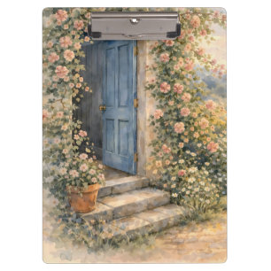 Porte-bloc Scène de chemin fleuri à la porte bleue du jardin