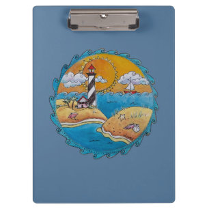 Porte-bloc Scène de plage de phare fantaisiste, art folkloriq