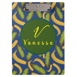 Porte-bloc Script de monogramme à feuille bleue banane tropic