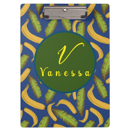 Porte-bloc Script de monogramme à feuille bleue banane tropic (Devant)