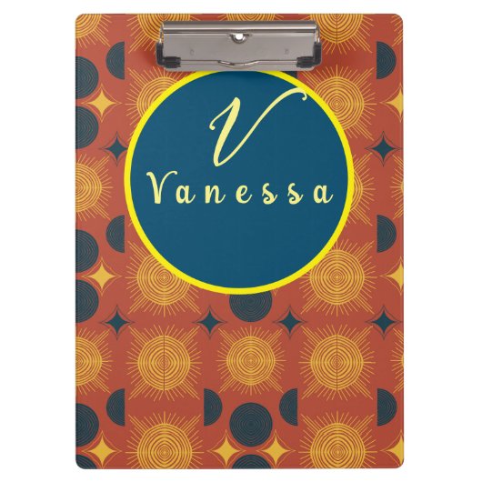 Porte-bloc Script de monogramme Boho Celestial Sun Moon (Devant)