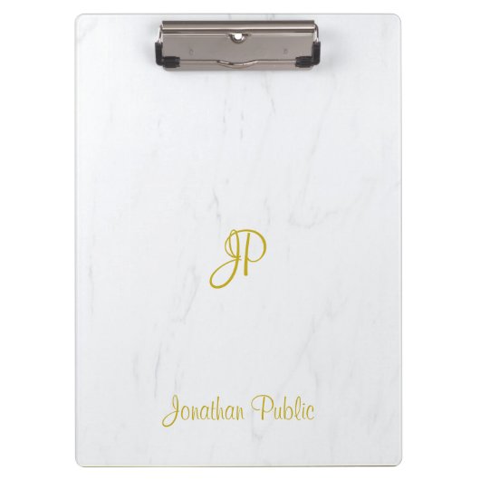 Porte-bloc Script manuscrit or Monogramme élégant marbre (Devant)