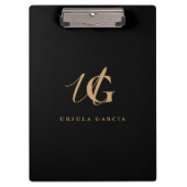 Porte-bloc Script Monogramme moderne noir et or (Devant)