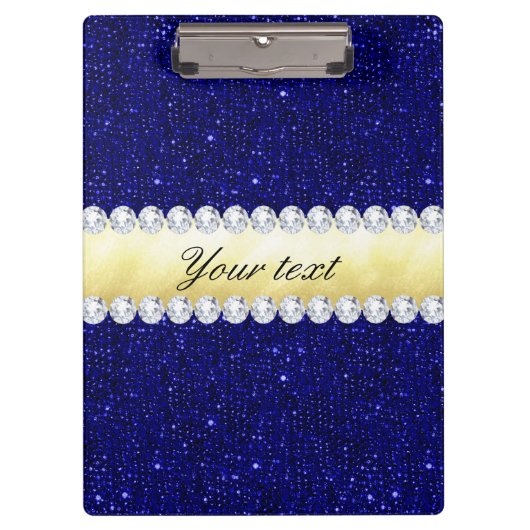 Porte-bloc Séquins de marine personnalisés, or, diamants (Devant)