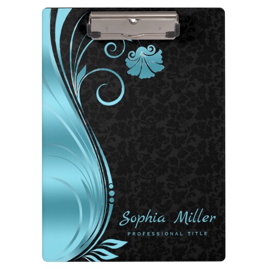 Porte-bloc Simple Black Damask Blue Swir (Devant)