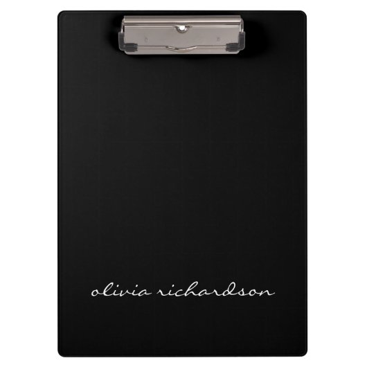 Porte-bloc Simple noir manuscrit moderne Nom du script propre (Devant)