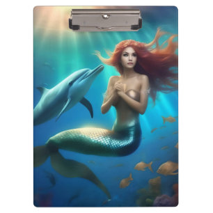 Porte-bloc Sirène Angélique Nageant Avec Dauphins,