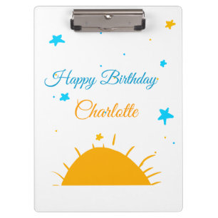 Porte-bloc Soleil jaune étoiles bleues joyeux anniversaire aj