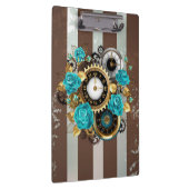 Porte-bloc Steampunk Clock and Turquoise Roses on Striped (Swatch)