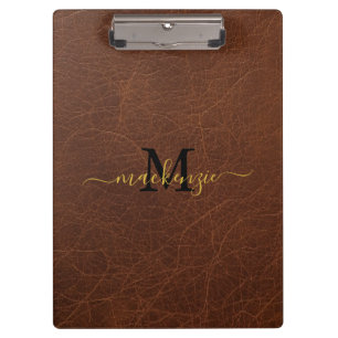 Porte-bloc Style élégant en cuir marron avec monogramme et no