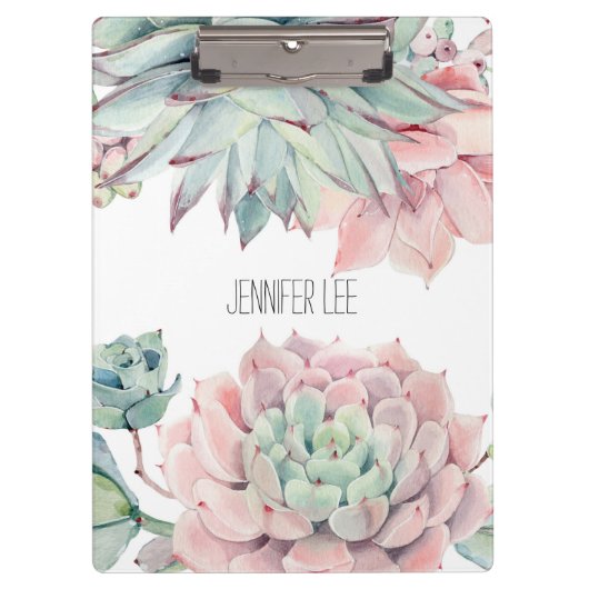 Porte-bloc Succulents vert rose mou et votre nom sur (Devant)