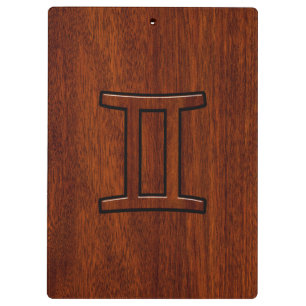 Porte-bloc Symbole Gemini Zodiac sur l'acajou comme décor
