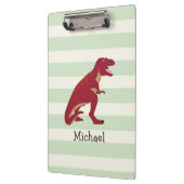 Porte-bloc T-Rex rouge sur Pastel Green Stripes (Gauche)
