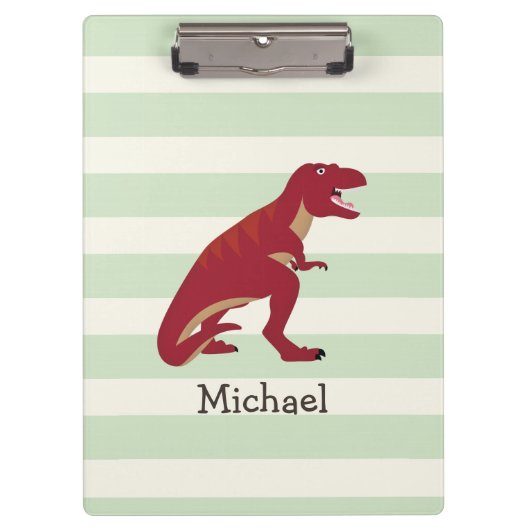 Porte-bloc T-Rex rouge sur Pastel Green Stripes (Devant)