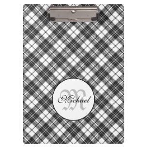 Porte-bloc Tartan motif Noël noir blanc Monogramme