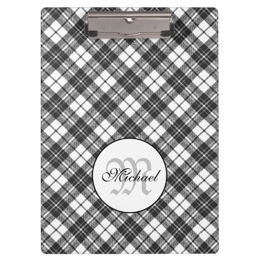 Porte-bloc Tartan motif Noël noir blanc Monogramme (Devant)