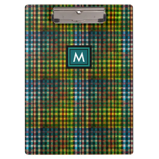 Porte-bloc Tartan vert moderne Nom du tatan mat initial Monog (Devant)