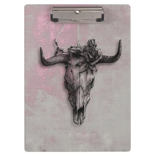 Porte-bloc Taureau et Rose gris rose rustique (Devant)