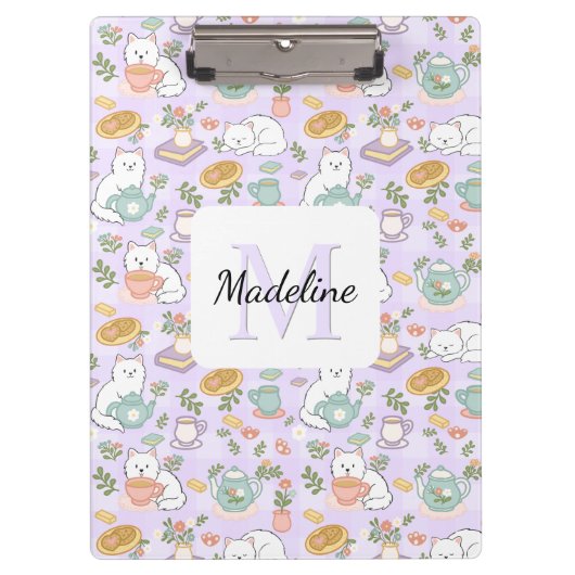 Porte-bloc Tea & Bookish Cats Personalized Monogram Clipboard (Devant)