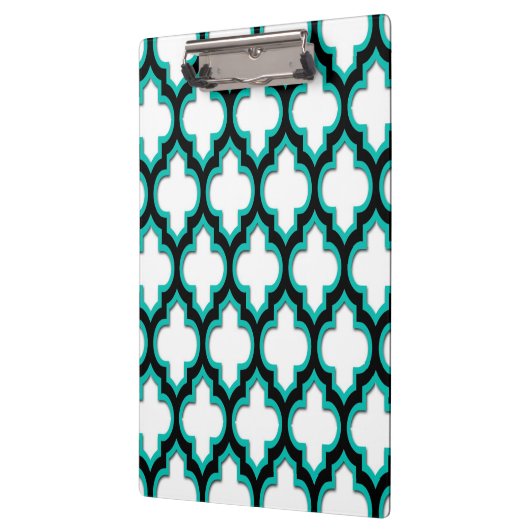 Porte-bloc Teal Black White Moroccan Quatrefoil Pattern #4DS (Gauche)