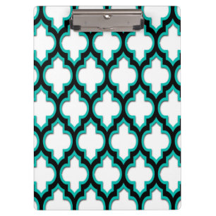 Porte-bloc Teal Black White Moroccan Quatrefoil Pattern #4DS