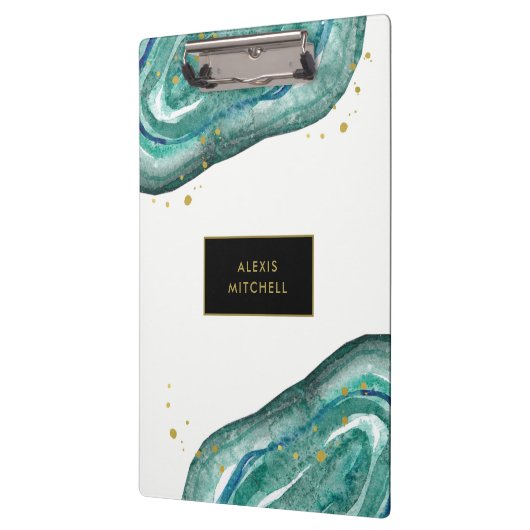 Porte-bloc Teal et or Geode de Faux (Gauche)