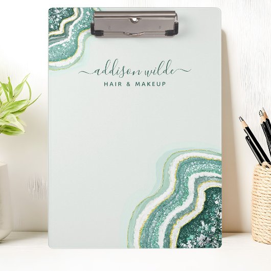 Porte-bloc Teal Luxe Pailleté Agate Géode Chic