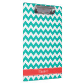 Porte-bloc Teal White Chevron ZigZag Coral Name Monogram (Swatch)
