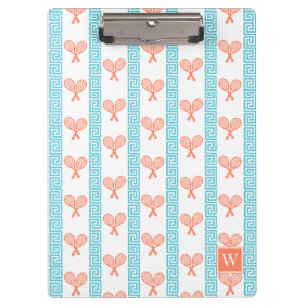 Porte-bloc Tennis Rayure Clé Grecque Corail & Turquoise Monog