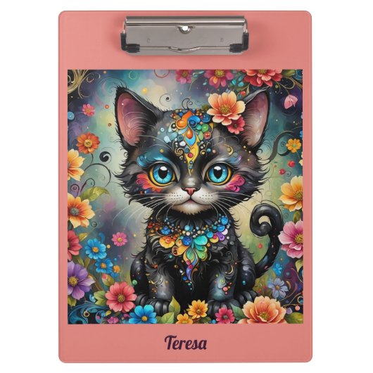Porte-bloc TERESA ~ Chat noir mignon ~ (Devant)