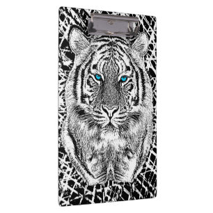 Porte-bloc Tigre aux yeux bleus graphique noir et blanc