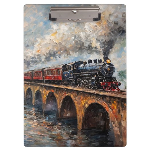 Porte-bloc Train à vapeur sur un pont - Peinture à l'huile (Devant)