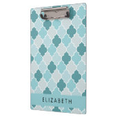 Porte-bloc Trellis Bleu Marocain, Quatrefoil, Votre Nom (Gauche)