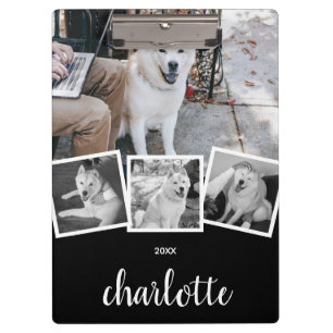 Porte-bloc Trendy 4 Photo Collage Script Name White Black