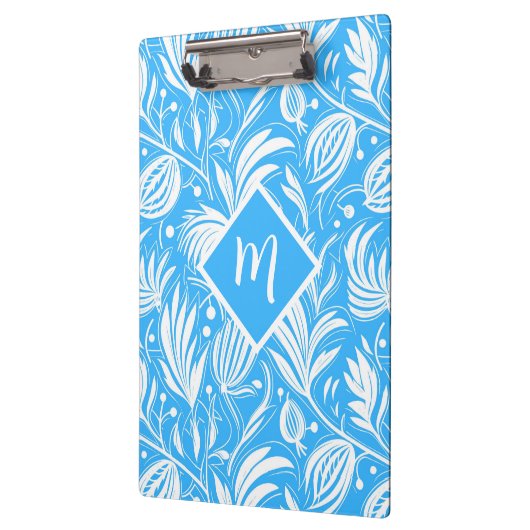 Porte-bloc Tropical Blue Floral Pattern Diamond Monogramme (Gauche)