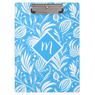 Porte-bloc Tropical Blue Floral Pattern Diamond Monogramme