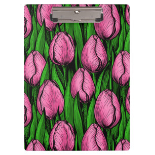 Porte-bloc Tulières roses avec feuilles verts